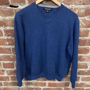 Garret Scott Sweater Mens Pullover Blue V-Neck Extra Fine Merino Wool Size XL